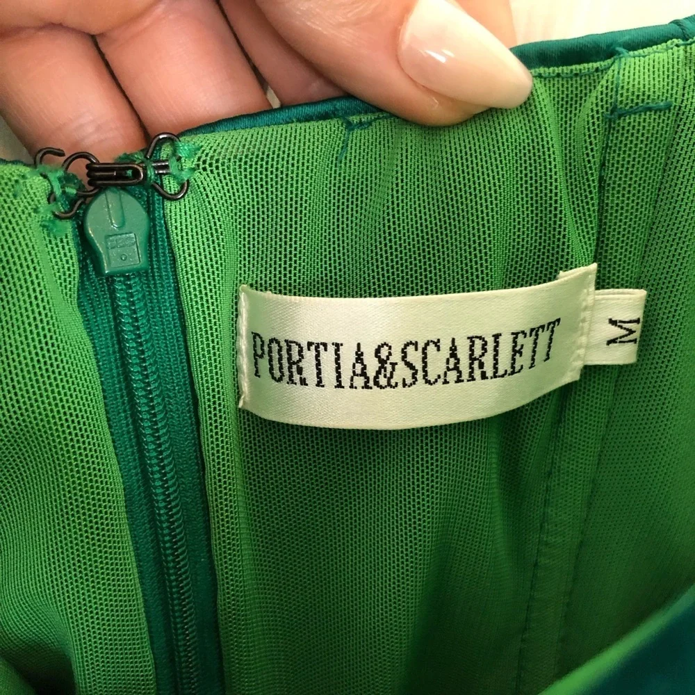 Portia & Scarlett Emerald Green Satin Cocktail Midi Dress Size 4 - Picture 4 of 10